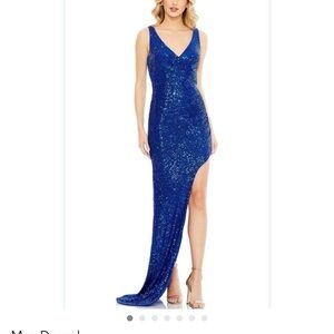 Elegant Sequin V-Neck Blue Evening Gown